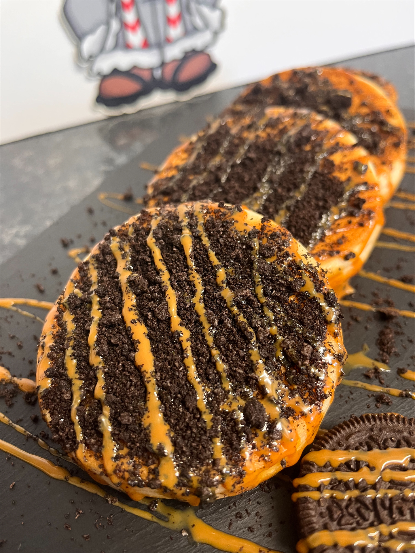 Oreo Caramel Cookie Pancake Stack